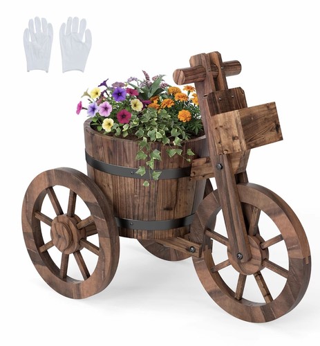 Costway wooden wagon planter - wooden,