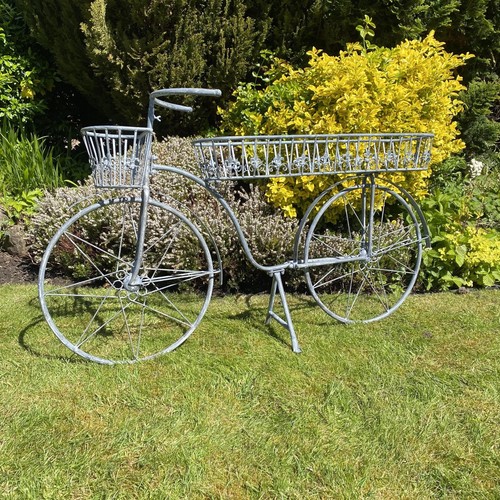 Grey metal bicycle - metal, flower