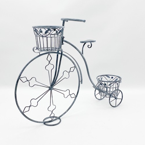 Grey metal bicycle planter - grey,