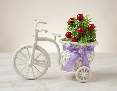 White bicycle flower basket - white,
