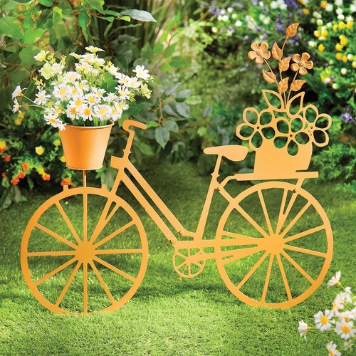 Rusty metal bike planter - bike, |